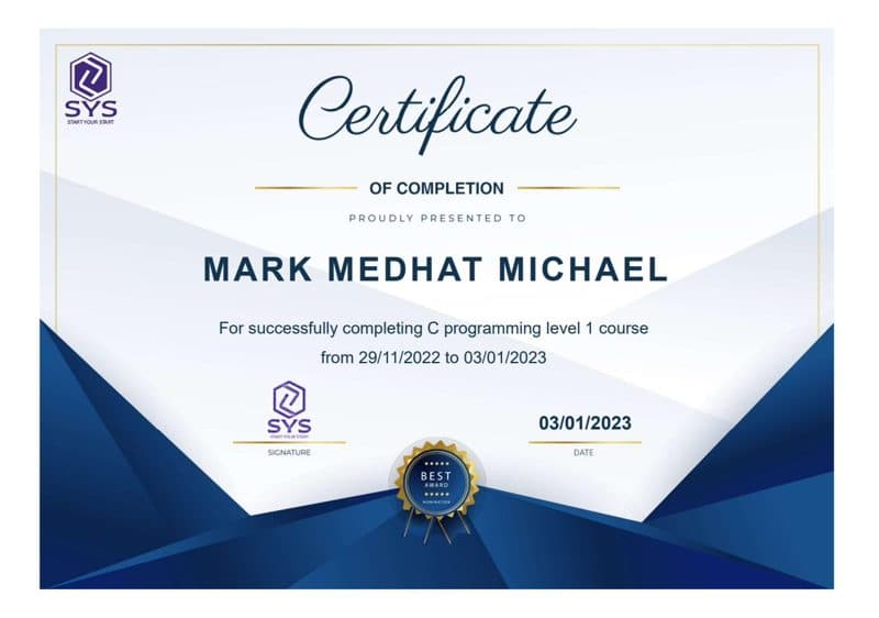 C Programming Level 1 certificate preview