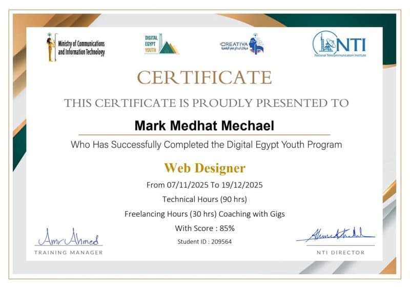 Web Designer certificate preview