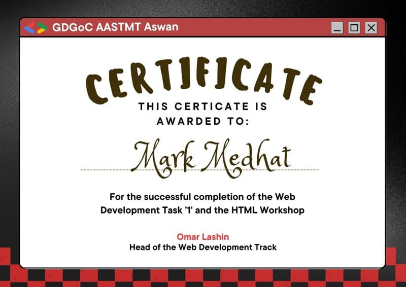 Web Development Task 1 & HTML Workshop certificate preview