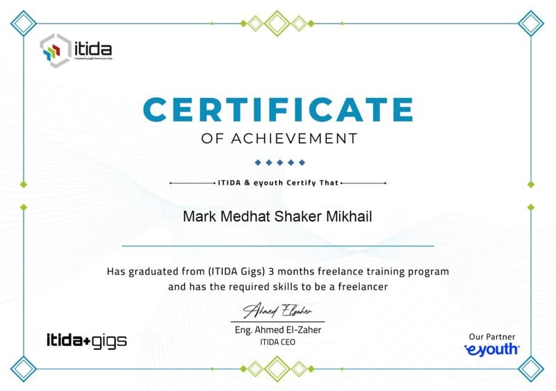 ITIDA Gigs — Freelance Training Program certificate preview
