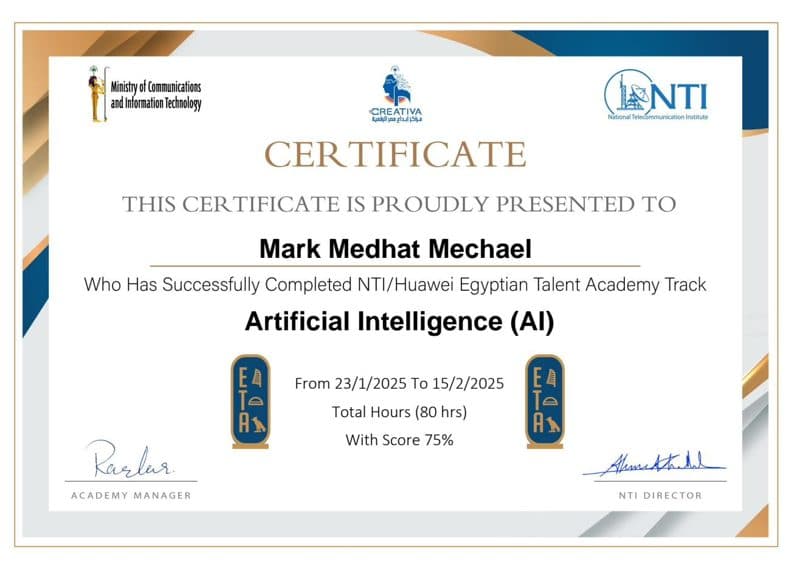 Artificial Intelligence (AI) certificate preview
