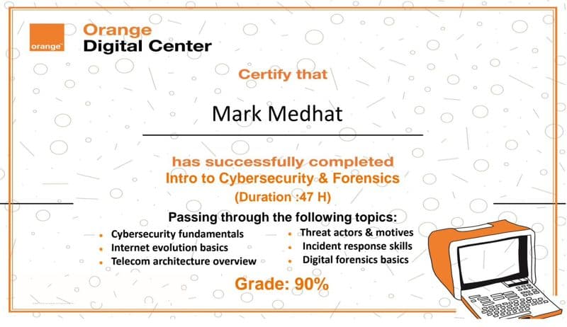 Intro to Cybersecurity & Digital Forensics certificate preview