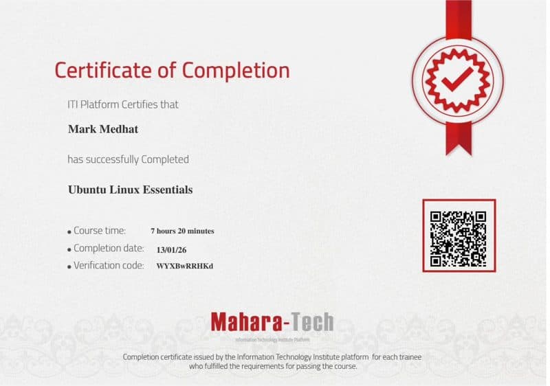 Ubuntu Linux Essentials certificate preview