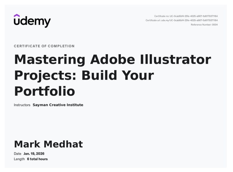 Mastering Adobe Illustrator Projects: Build Your Portfolio certificate preview